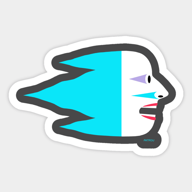 Flying Head - blue Sticker by patrou